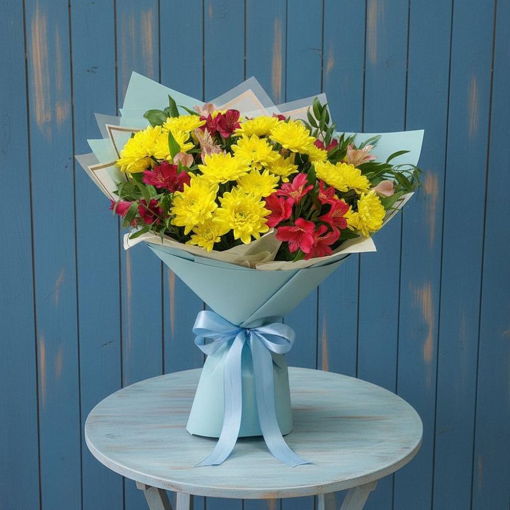 Букет цветов из: Альстромерии и Хризантемы в Железнодорожный Московская область
