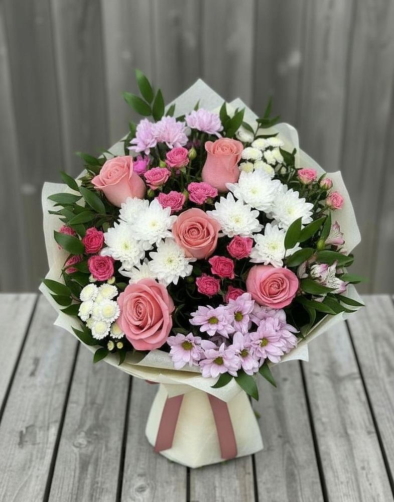 Букет цветов из: Альстромерии, Гвоздики, Розы и Хризантемы в Железнодорожный Московская область