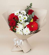Букет цветов из:  Розы, Хризантемы, Герберы и Лилии в Железнодорожный Московская область
