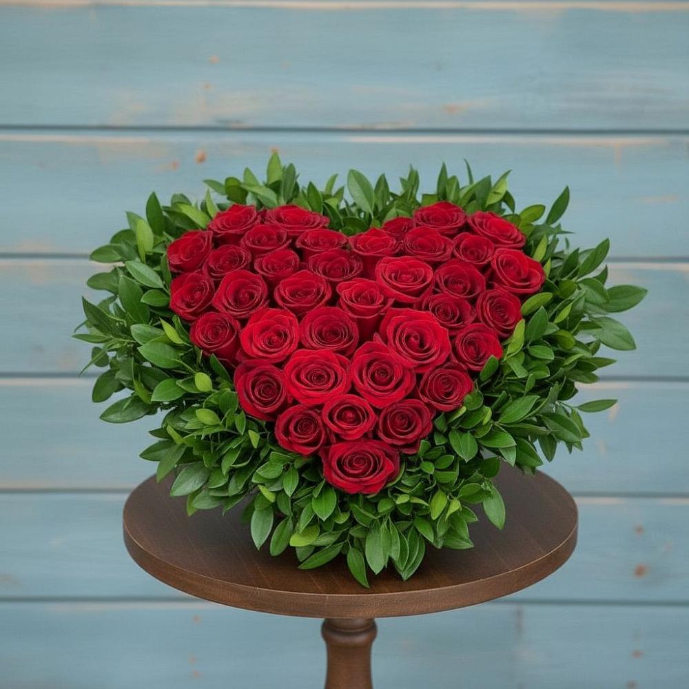 Цветочная композиция из Розы в виде сердца в Железнодорожный Московская область