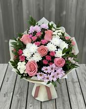 Букет цветов из:  Альстромерии, Гвоздики, Розы и Хризантемы в Железнодорожный Московская область