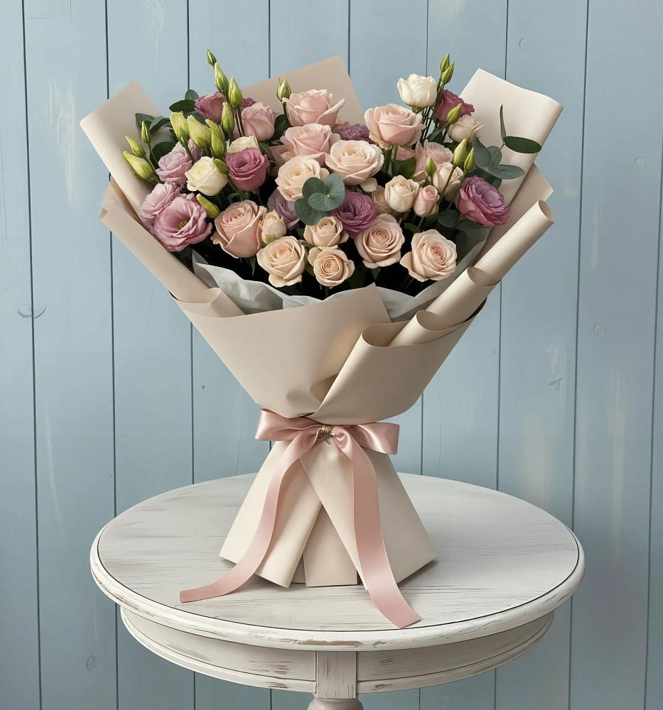 Букет цветов из: Розы и Лизиантусы в Железнодорожный Московская область