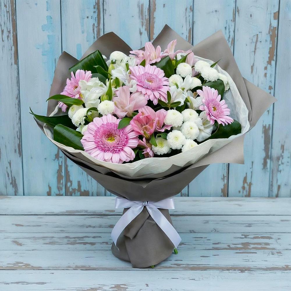 Букет цветов из: Герберы, Альстромерии и Хризантемы в Железнодорожный Московская область