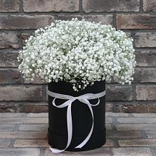 Цветочная композиция из Гипсофила в шляпной коробке в Железнодорожный Московская область